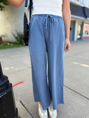 Dusty Blue Terry Knit Washed Pants