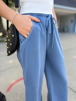 Dusty Blue Terry Knit Washed Pants