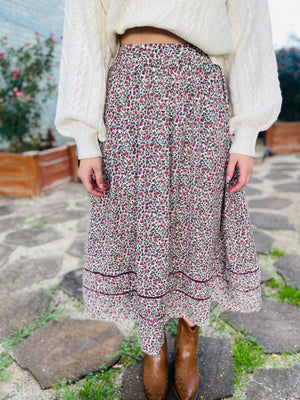 Cream Printed Floral Maxi Skirt