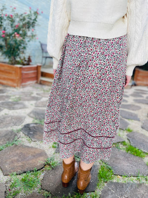 Cream Printed Floral Maxi Skirt