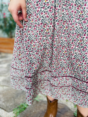 Cream Printed Floral Maxi Skirt