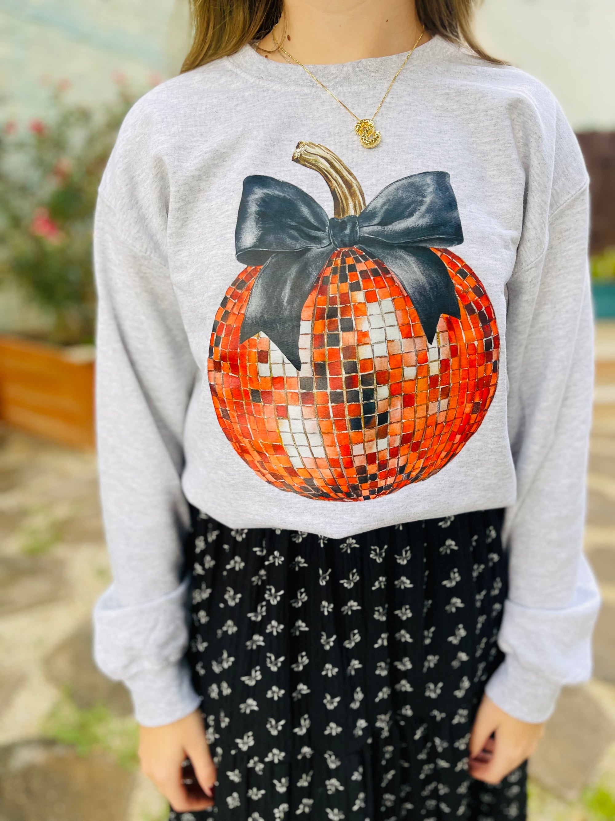 Disco Bow Pumpkin Crewneck Sweatshirt