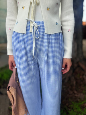 Sewn + Seen Blue Gingham Pants w/ Ruffle Hem