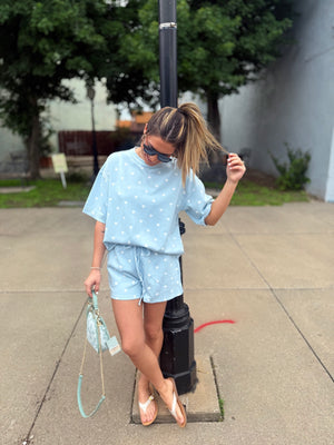 Sewn + Seen Light Blue Polka Dot Scuba Shorts