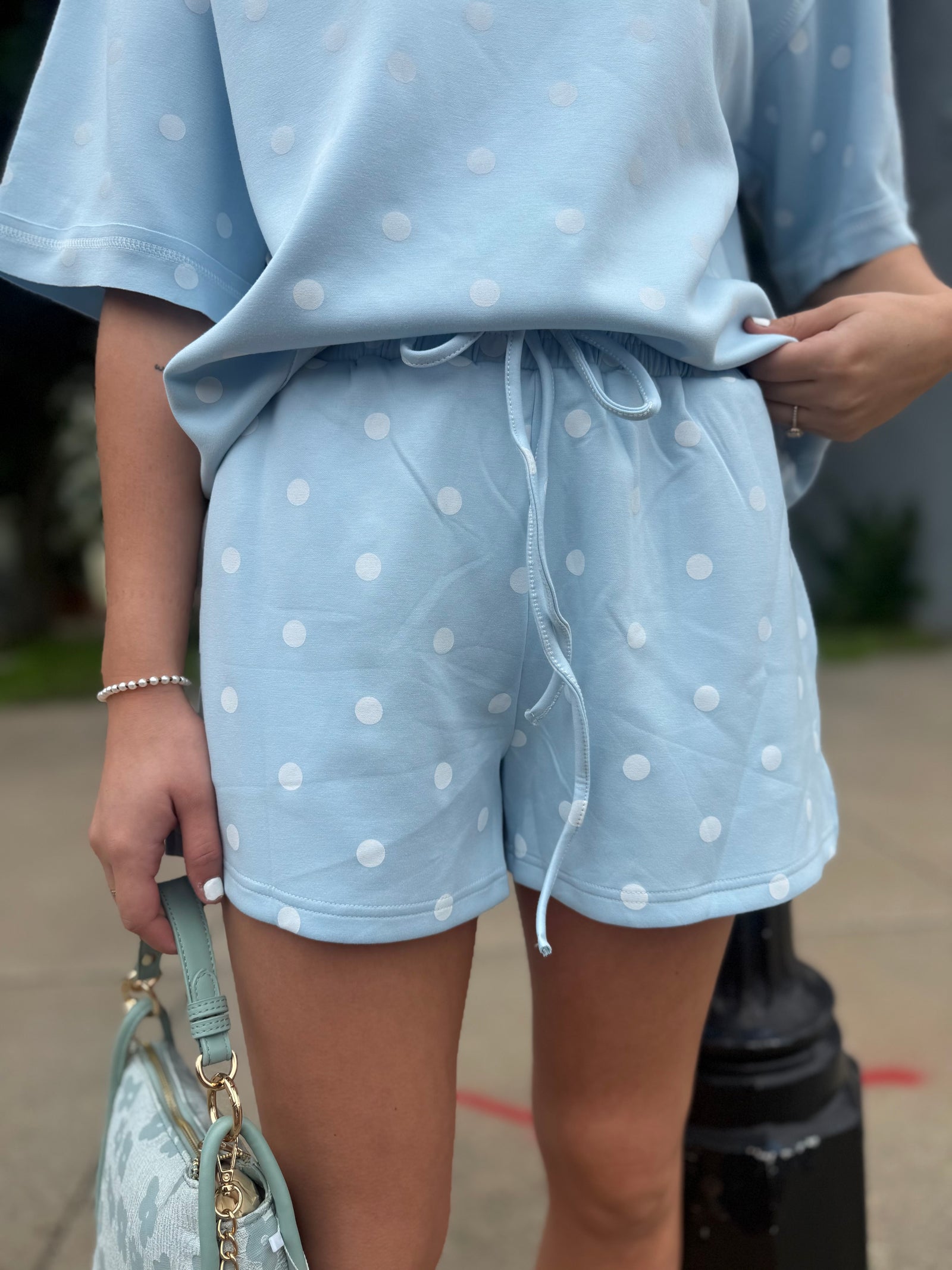 Sewn + Seen Light Blue Polka Dot Scuba Shorts
