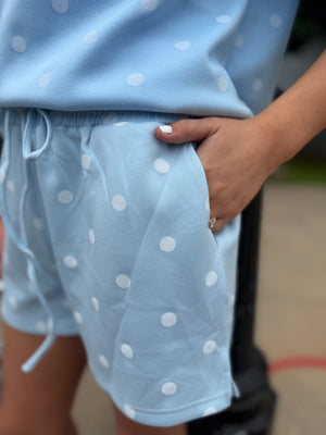 Sewn + Seen Light Blue Polka Dot Scuba Shorts