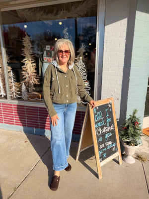 Olive Corduroy Hooded Jacket