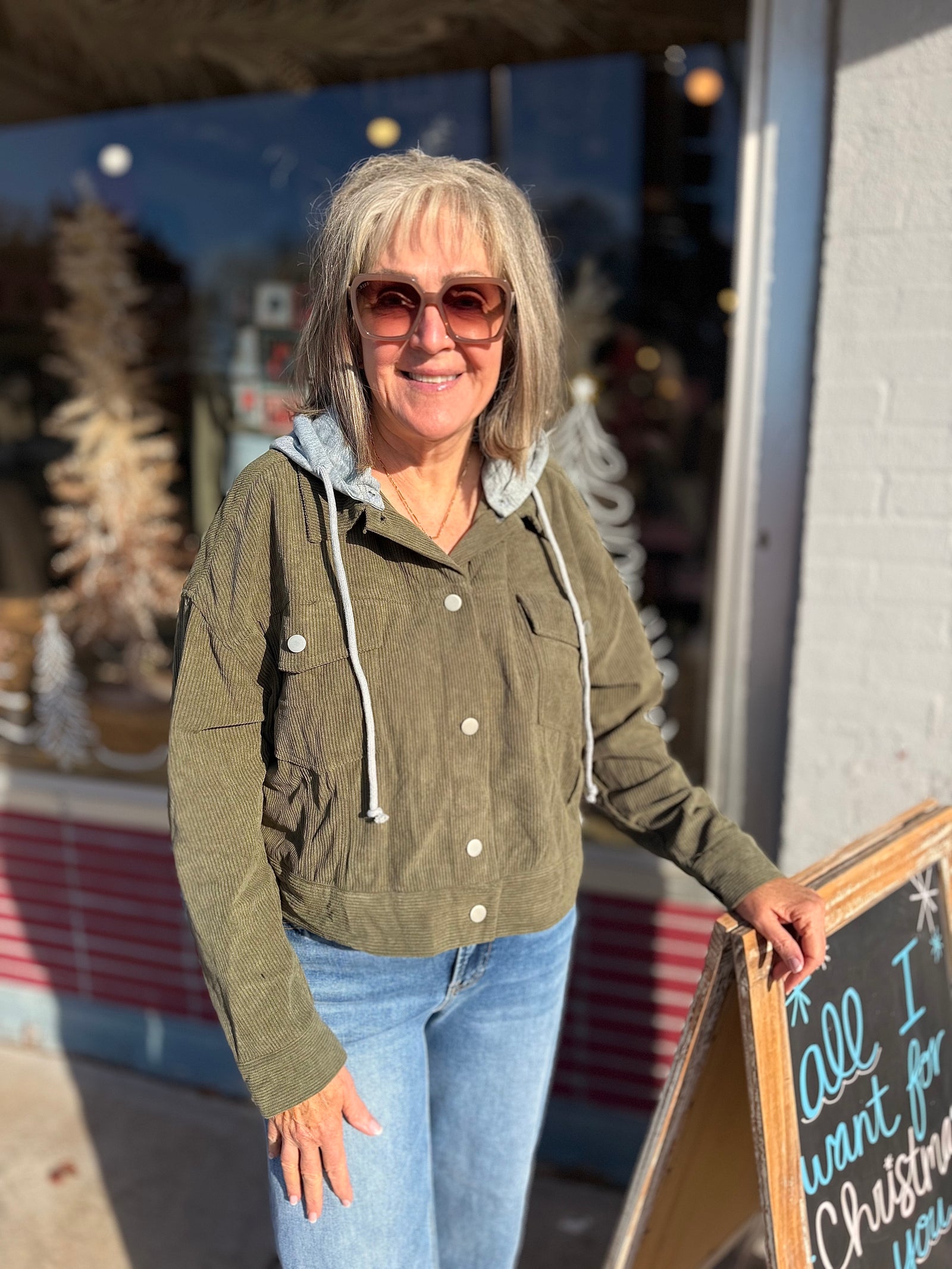 Olive Corduroy Hooded Jacket