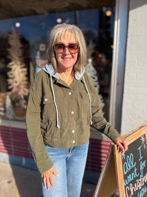 Olive Corduroy Hooded Jacket