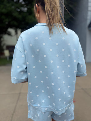 Sewn + Seen Light Blue Polka Dot Scuba Top