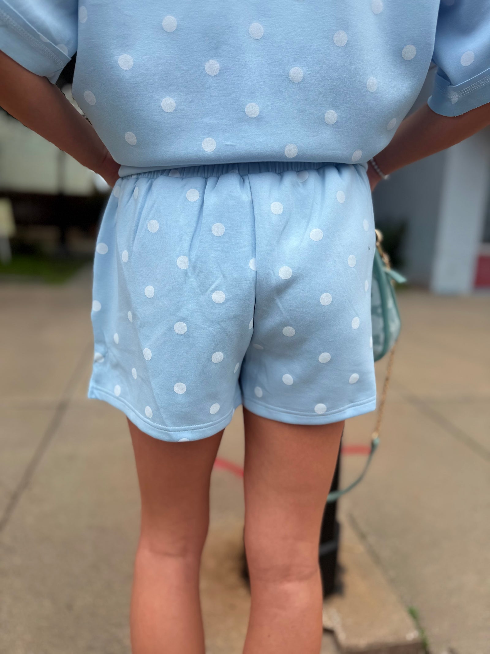 Sewn + Seen Light Blue Polka Dot Scuba Shorts