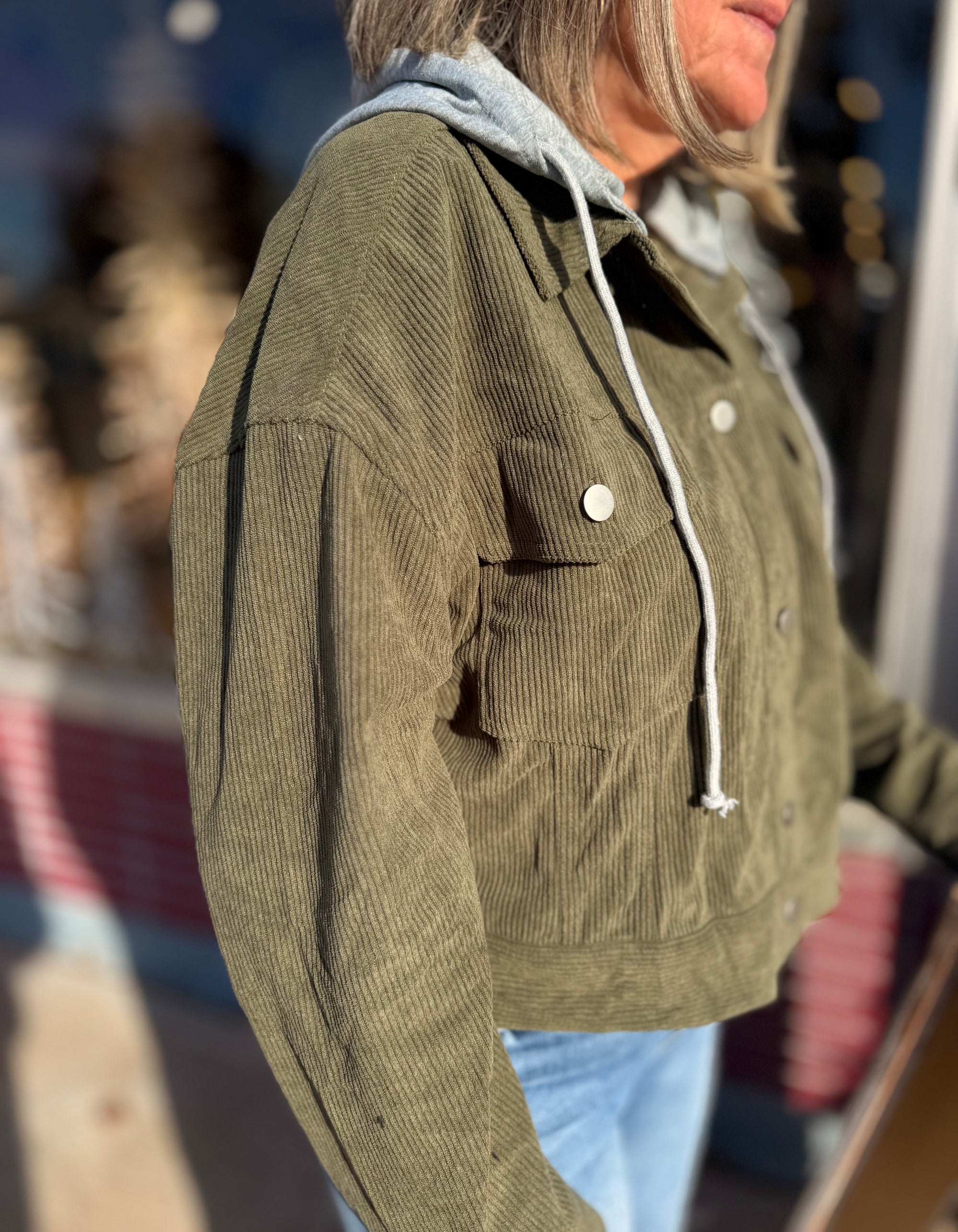 Olive Corduroy Hooded Jacket