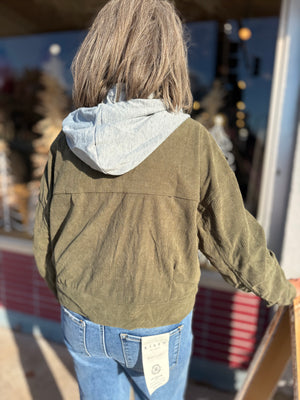 Olive Corduroy Hooded Jacket