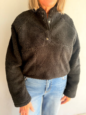 Black Sherpa Quarter Snap Top