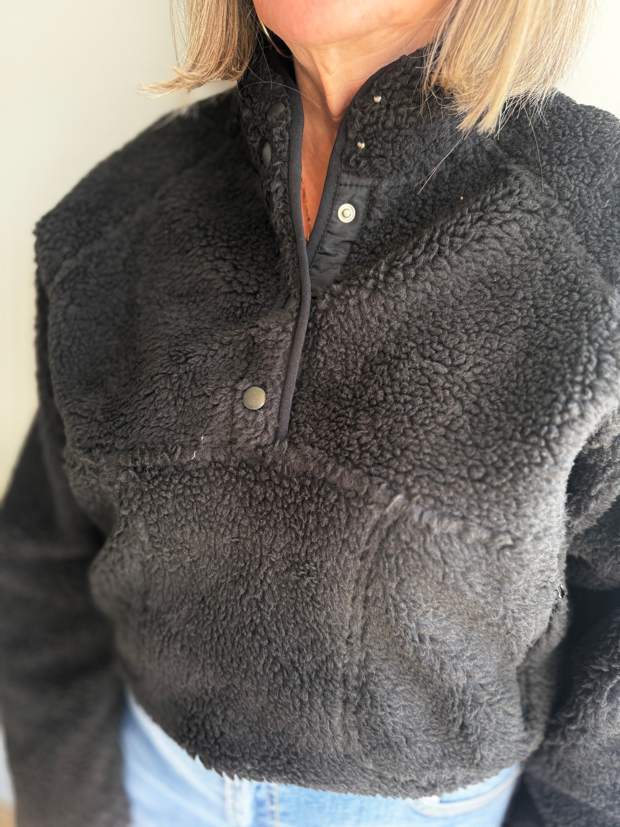 Black Sherpa Quarter Snap Top