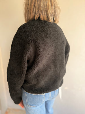 Black Sherpa Quarter Snap Top