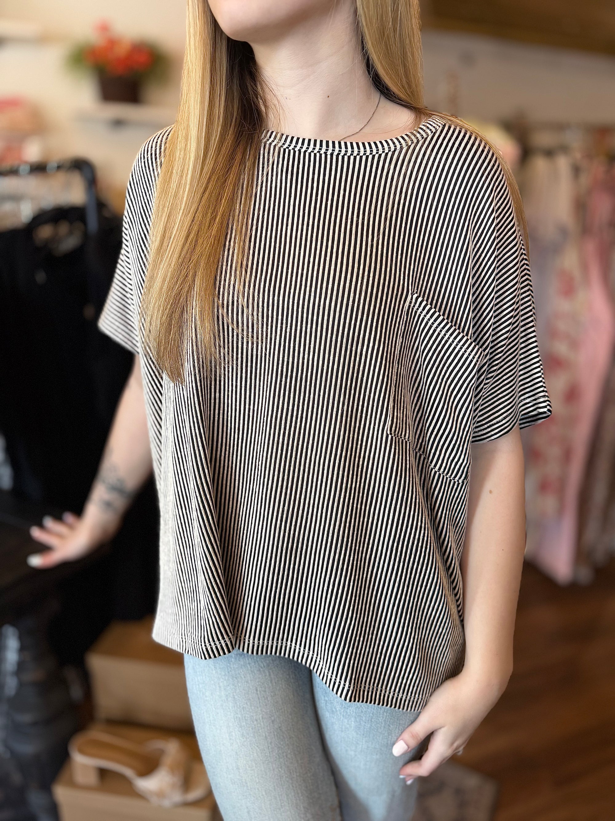 Corded Round Neck Short Sleeve Top