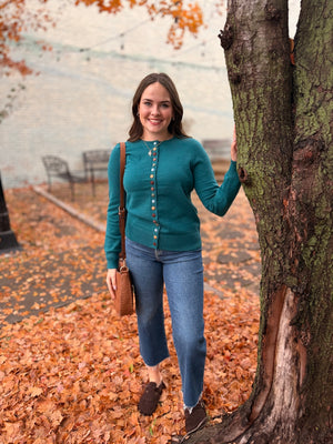 Teal Multi Color Button Down Cardigan