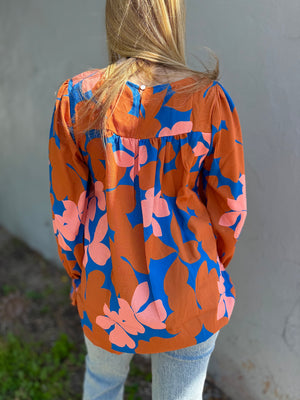 Pink + Camel Floral Long Sleeve Blouse