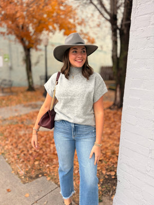 Heather Grey Mock Neck Short Sleeve Sweater