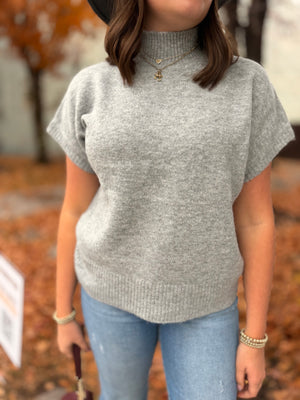 Heather Grey Mock Neck Short Sleeve Sweater