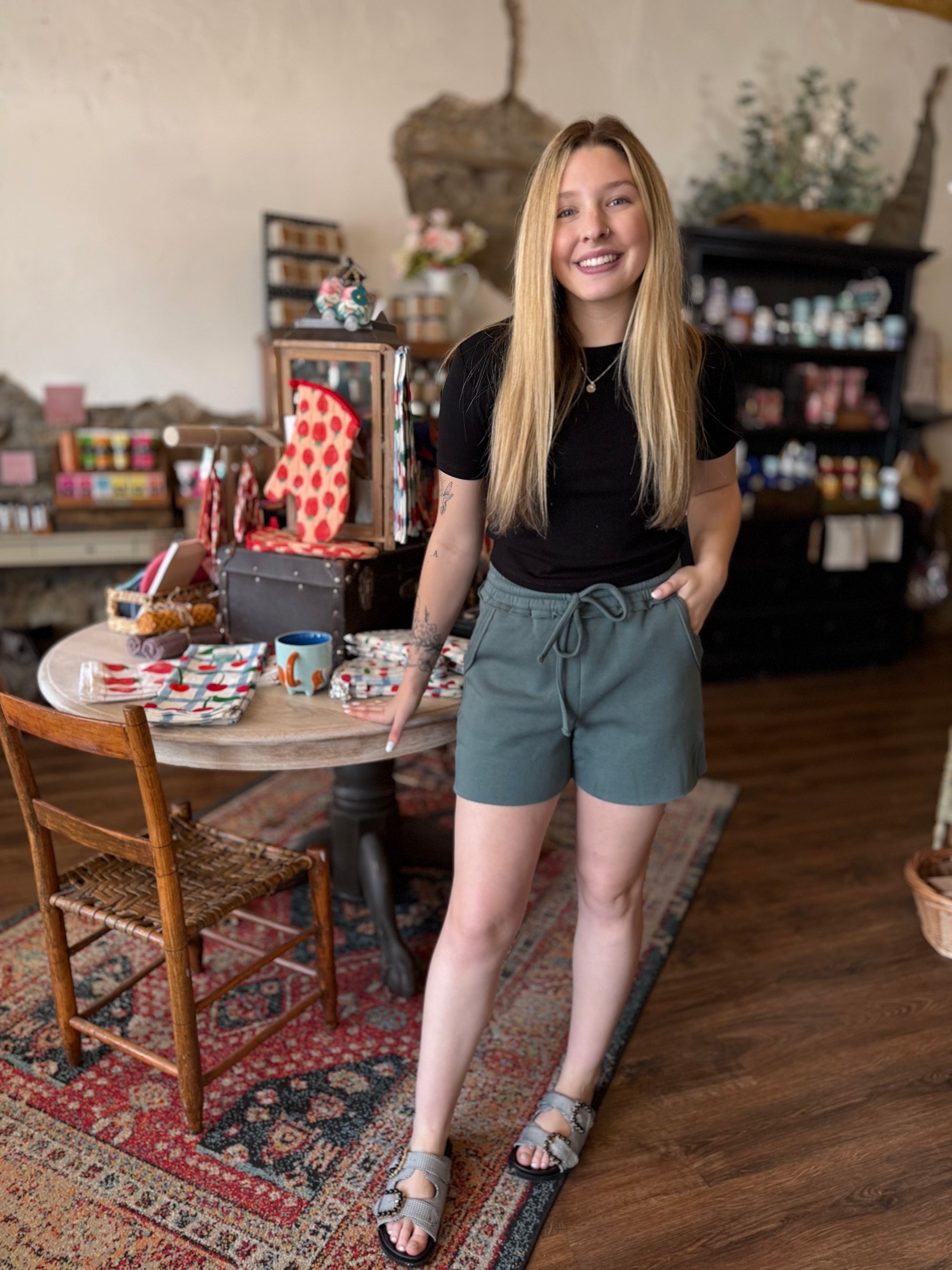 Fleece Raw Hem Shorts w/ Drawstring Waist