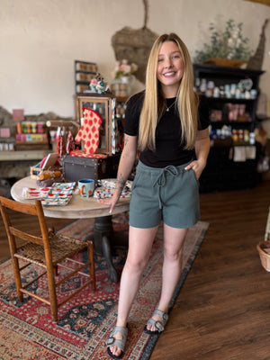 Fleece Raw Hem Shorts w/ Drawstring Waist