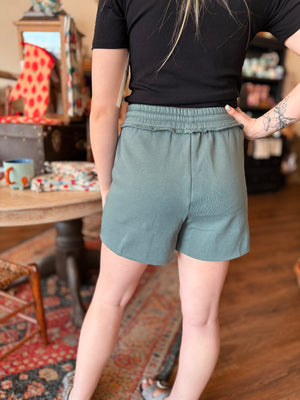 Fleece Raw Hem Shorts w/ Drawstring Waist