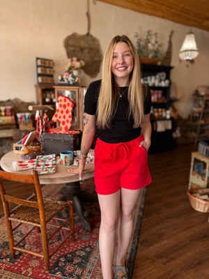 Fleece Raw Hem Shorts w/ Drawstring Waist