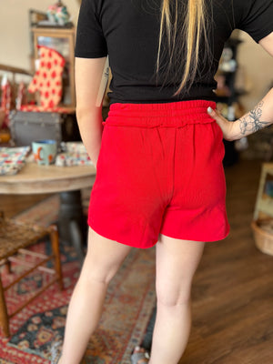 Fleece Raw Hem Shorts w/ Drawstring Waist