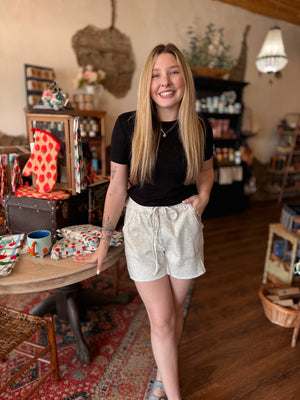 Fleece Raw Hem Shorts w/ Drawstring Waist