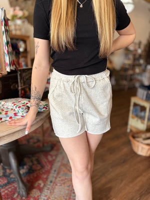 Fleece Raw Hem Shorts w/ Drawstring Waist