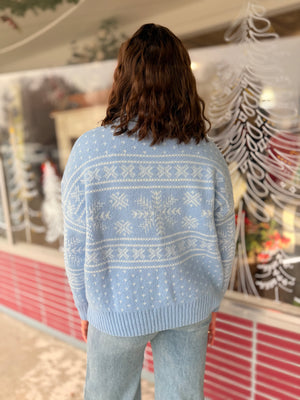 Light Blue Snowflake Turtleneck Sweater