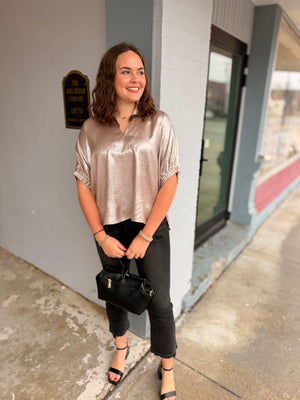 Champagne Metallic Dolman Sleeve Blouse
