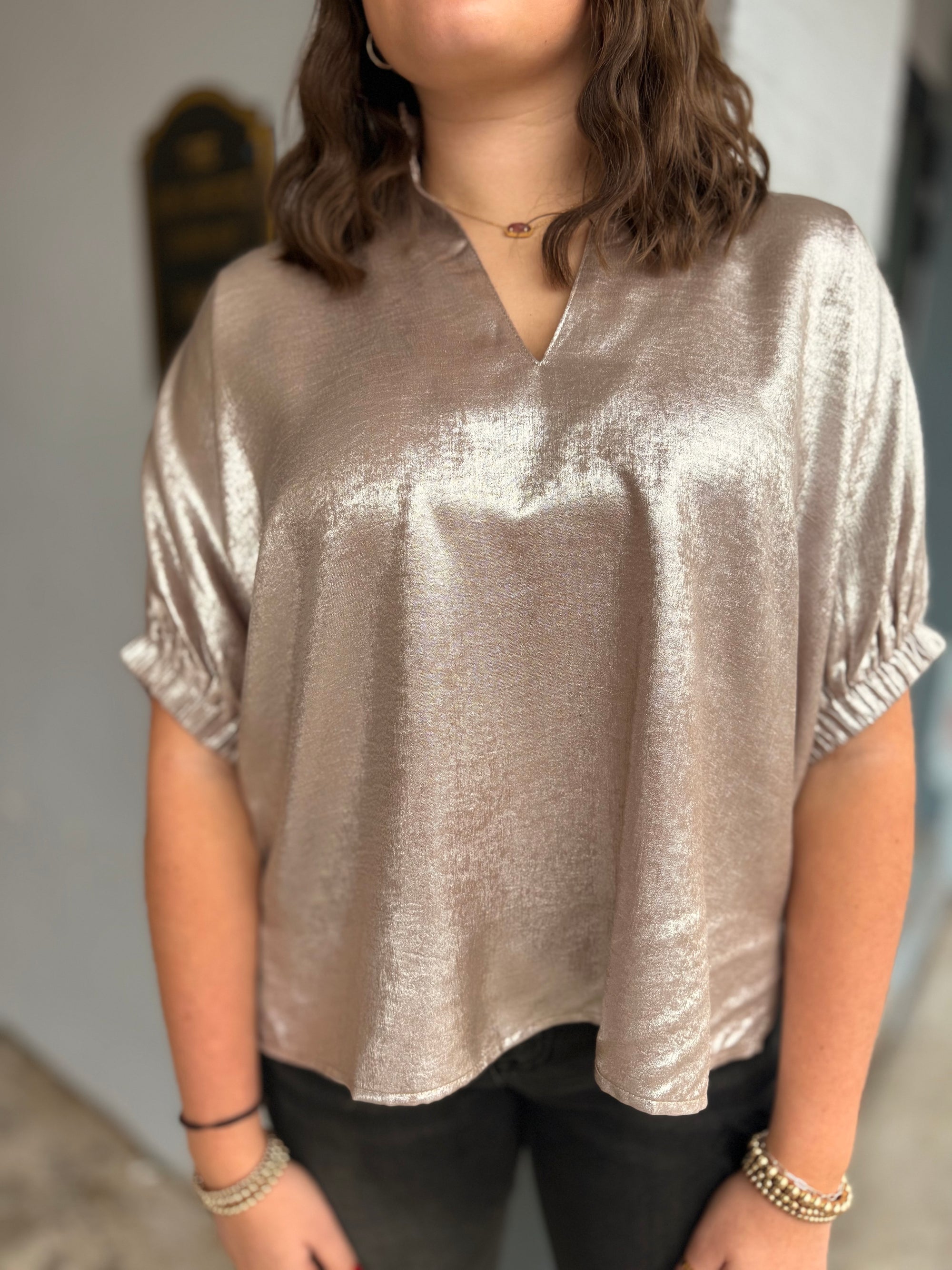 Champagne Metallic Dolman Sleeve Blouse