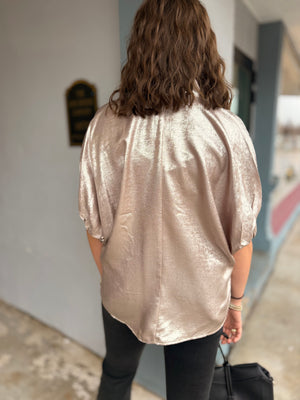Champagne Metallic Dolman Sleeve Blouse