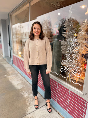 Tan Metallic + Sequin Button Cardigan