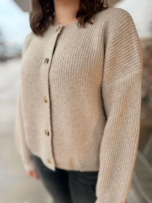 Tan Metallic + Sequin Button Cardigan