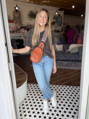 Ash Black Washed V-Neck Short Sleeve Top