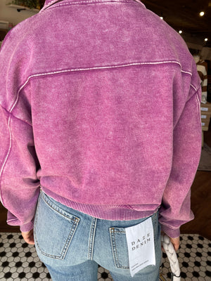 Plum Acid Wash Fleece Half Zip Pullover