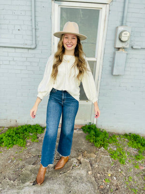 Off White Balloon Sleeve Blouse