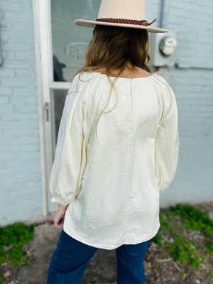 Off White Balloon Sleeve Blouse