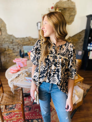 Black Mix Floral Print Top