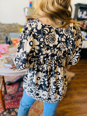 Black Mix Floral Print Top