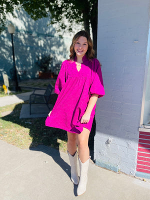 Magenta Floral Lace Contrast Dress