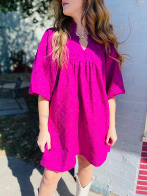 Magenta Floral Lace Contrast Dress