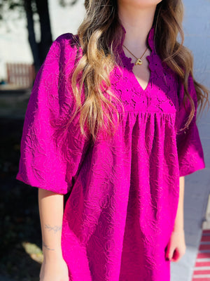 Magenta Floral Lace Contrast Dress