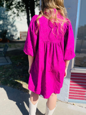 Magenta Floral Lace Contrast Dress