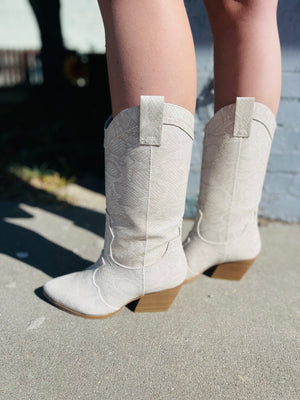 White Snakeskin Tall Boot