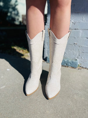 White Snakeskin Tall Boot